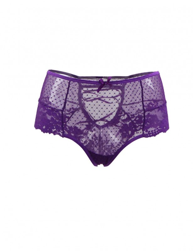 Plus Size Sexy Purple High Waist Lace Strappy Panty